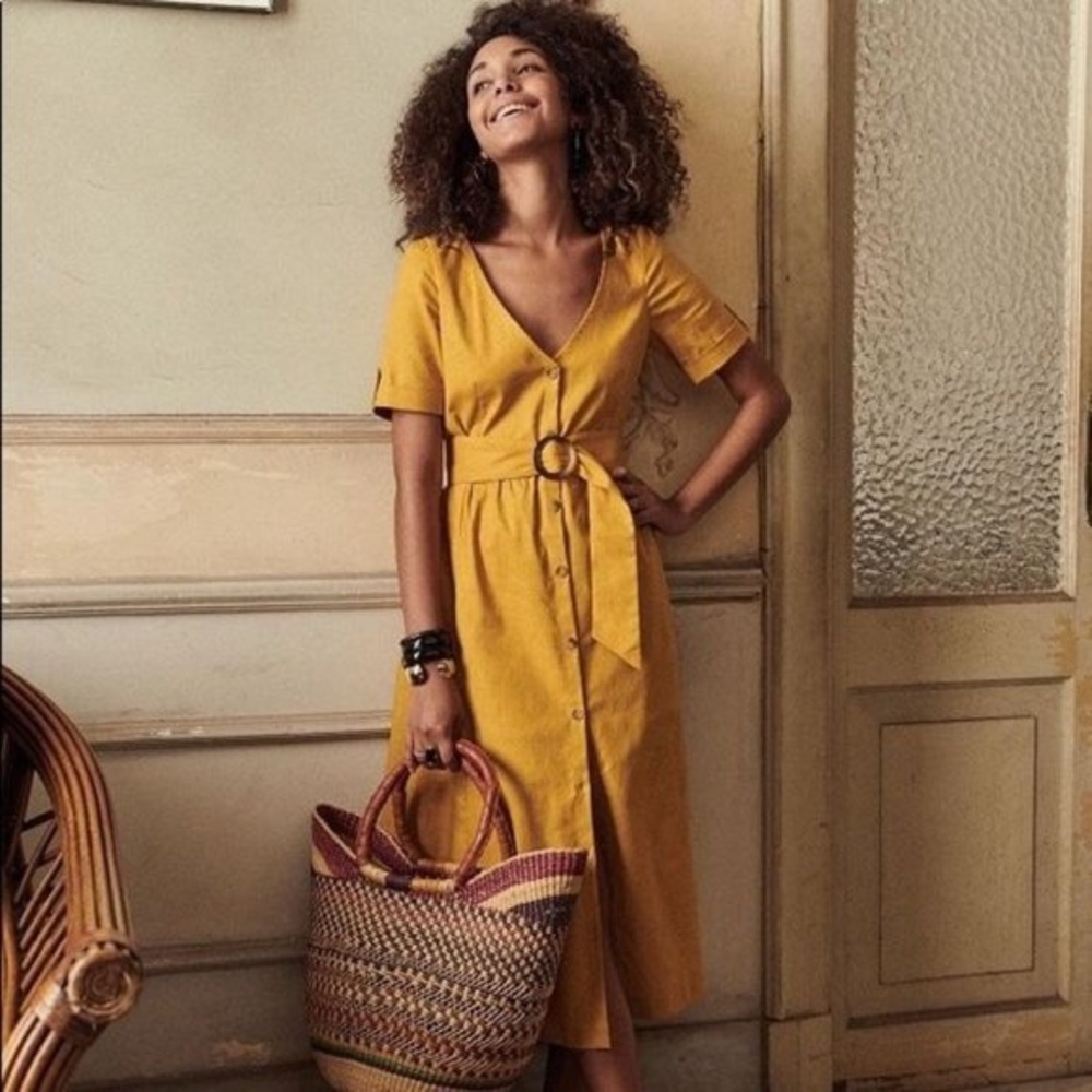 Sezane Marieanne Dress in mustard color